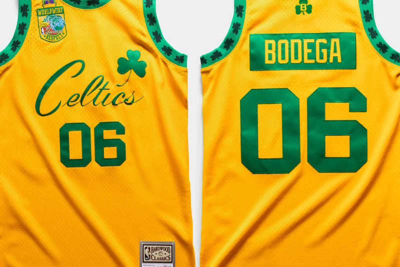 Boston Celtics Bodega X Mitchell Ness 06 Jersey Gold Worldwide Respect scaled