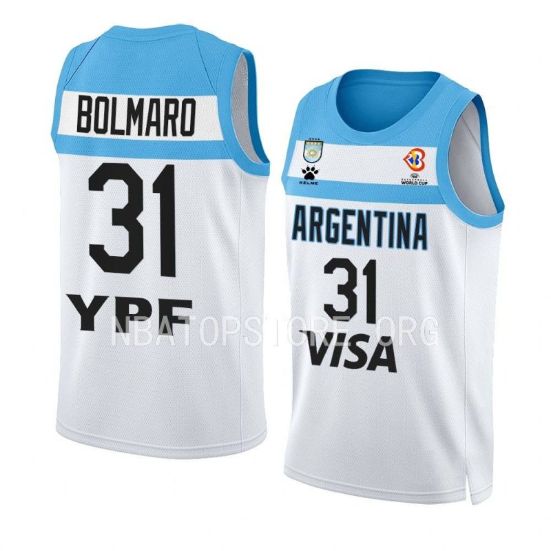 argentina basketball 2023 fiba world cup leandro bolmaro white home jersey