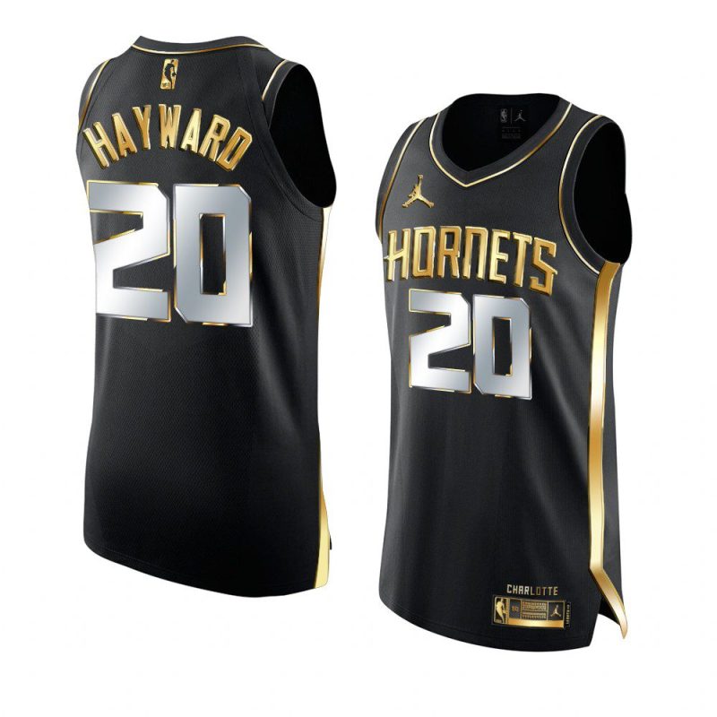 charlotte hornets gordon hayward black authentic golden jersey