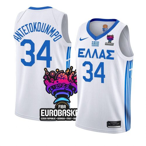 greece team eurobasket 2022 giannis antetokounmpo white home jersey
