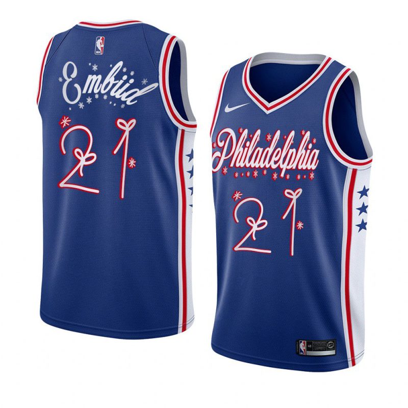 joel embiid jersey santa clause blue christmas men's