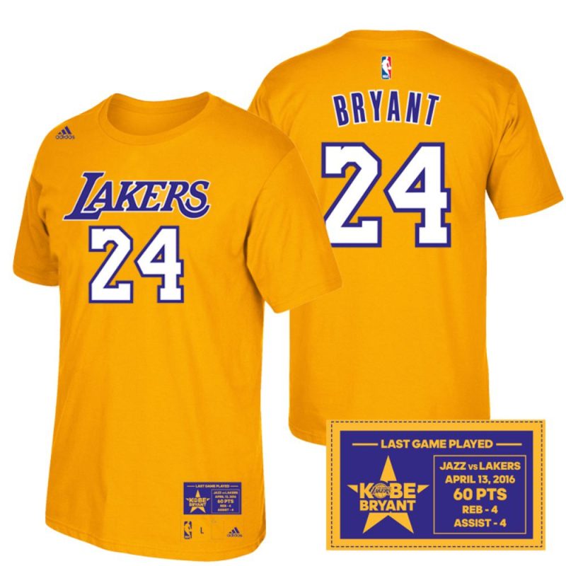 kobe bryant short sleeved t shirt gold jersey