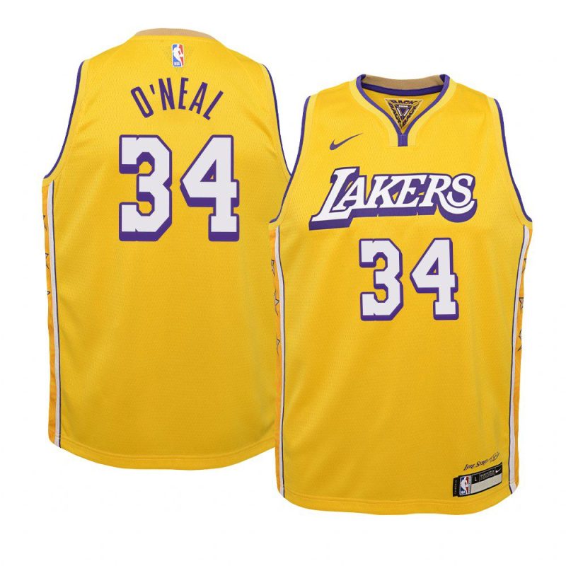 lakers shaquille o'neal city jersey youth gold 2019 20