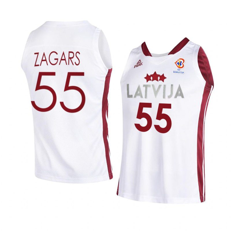 latvia basketball 2023 fiba world cup arturs zagars white home jersey