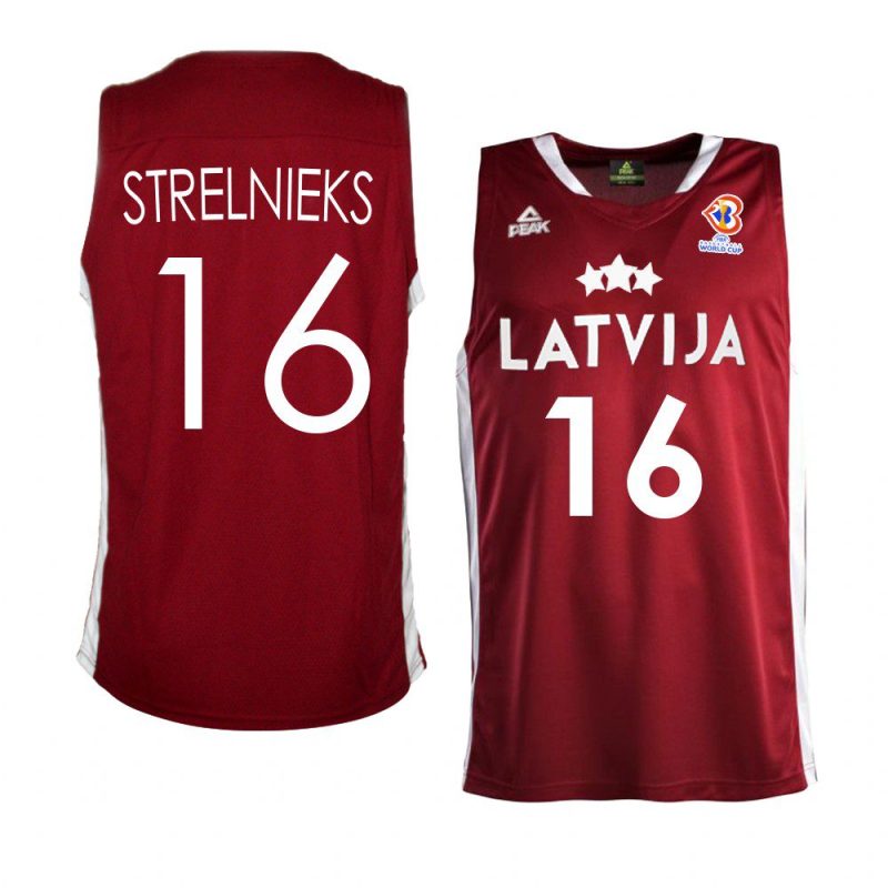 latvia basketball 2023 fiba world cup janis strelnieks red away jersey
