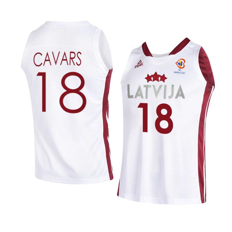 latvia basketball 2023 fiba world cup klavs cavars white home jersey