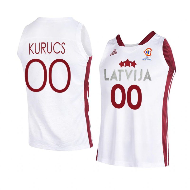 latvia basketball 2023 fiba world cup rodions kurucs white home jersey