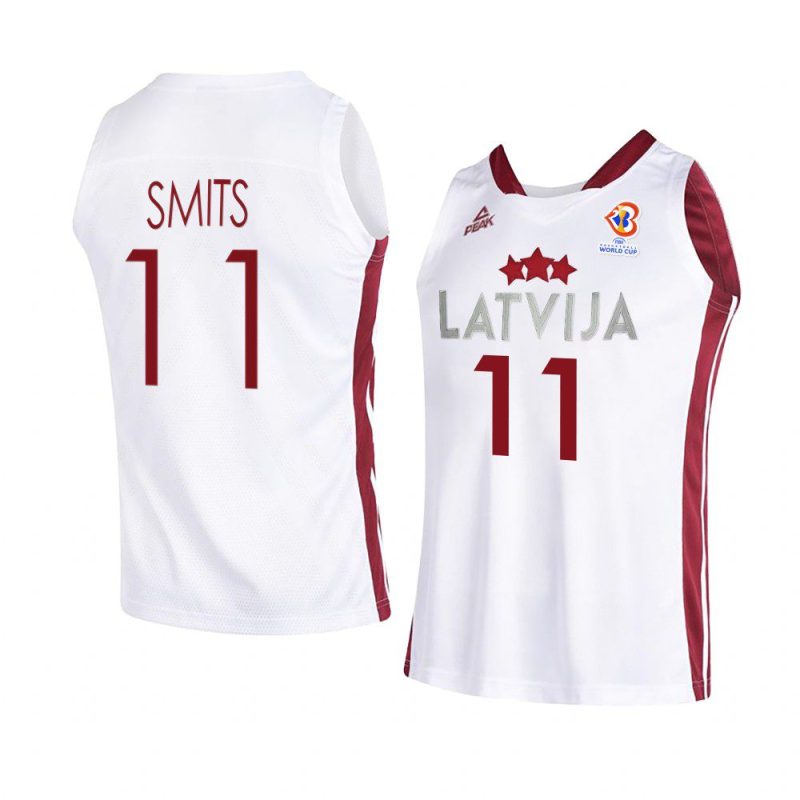 latvia basketball 2023 fiba world cup rolands smits white home jersey