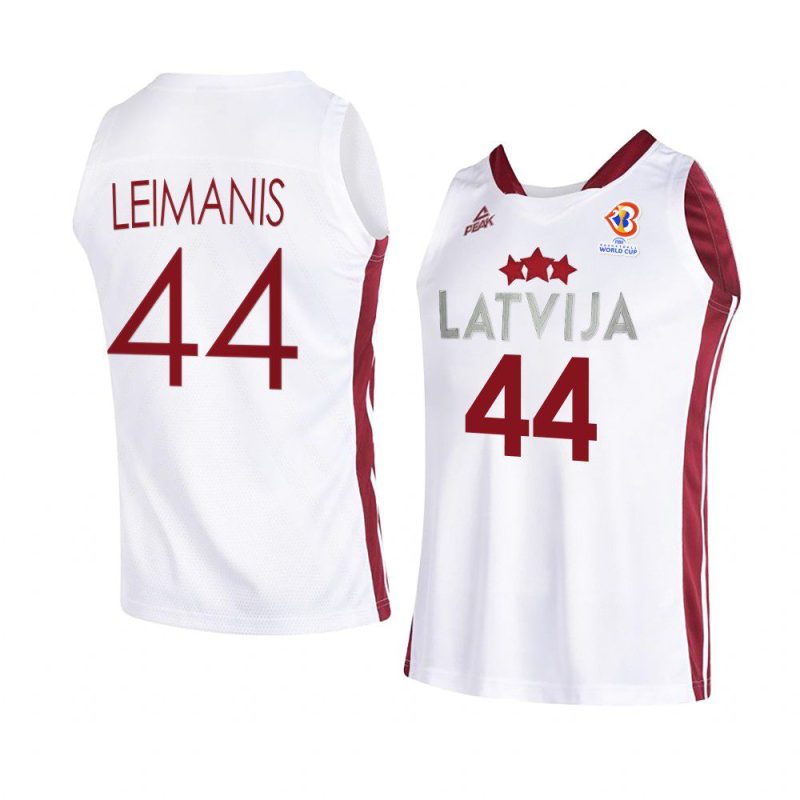 latvia basketball 2023 fiba world cup toms leimanis white home jersey