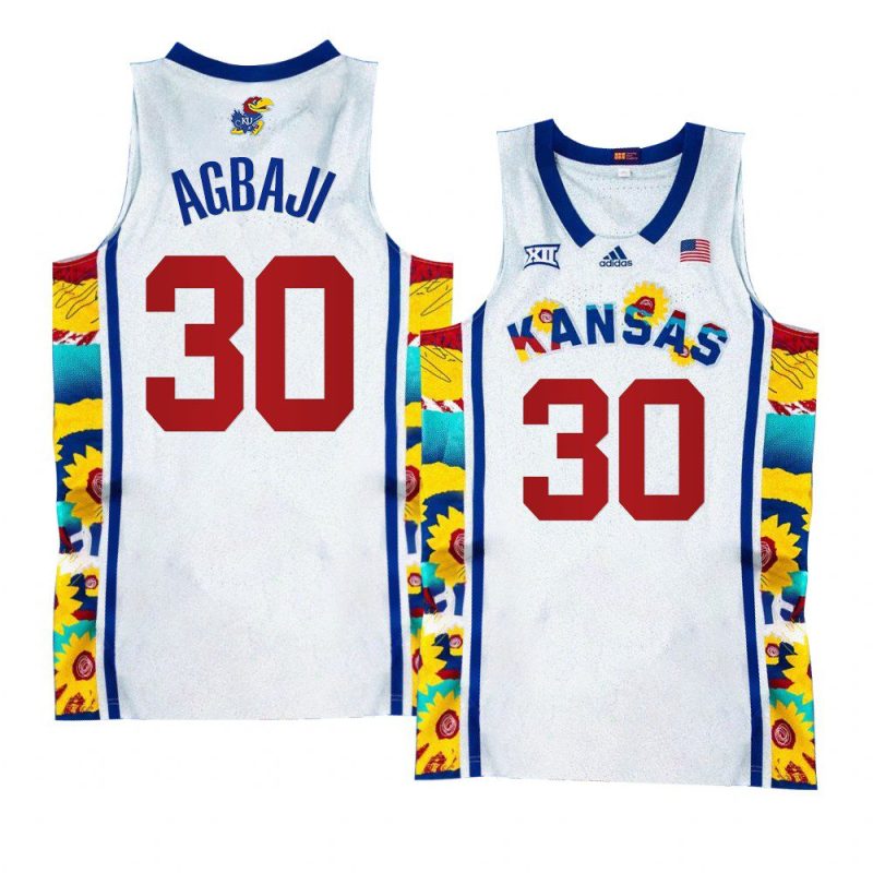 ochai agbaji basketball jersey sunflower showdown white 2022