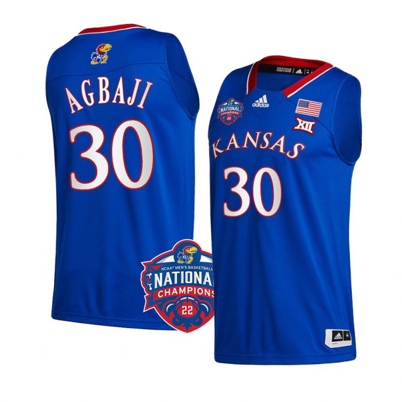 ochai agbaji official logo jersey 2022 ncaa national champions royal