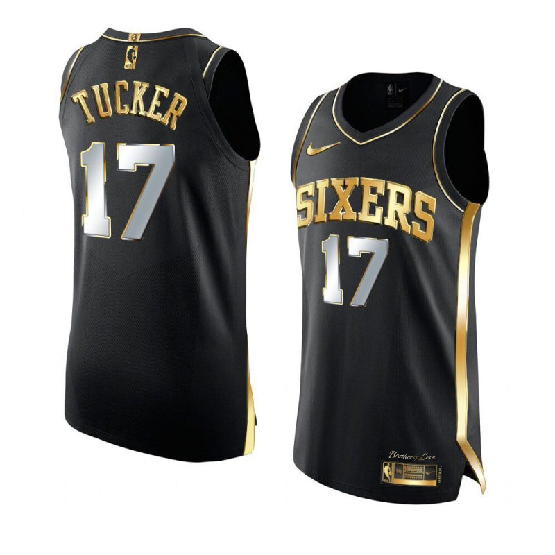 p.j. tucker 202276ers jersey golden editionauthentic black