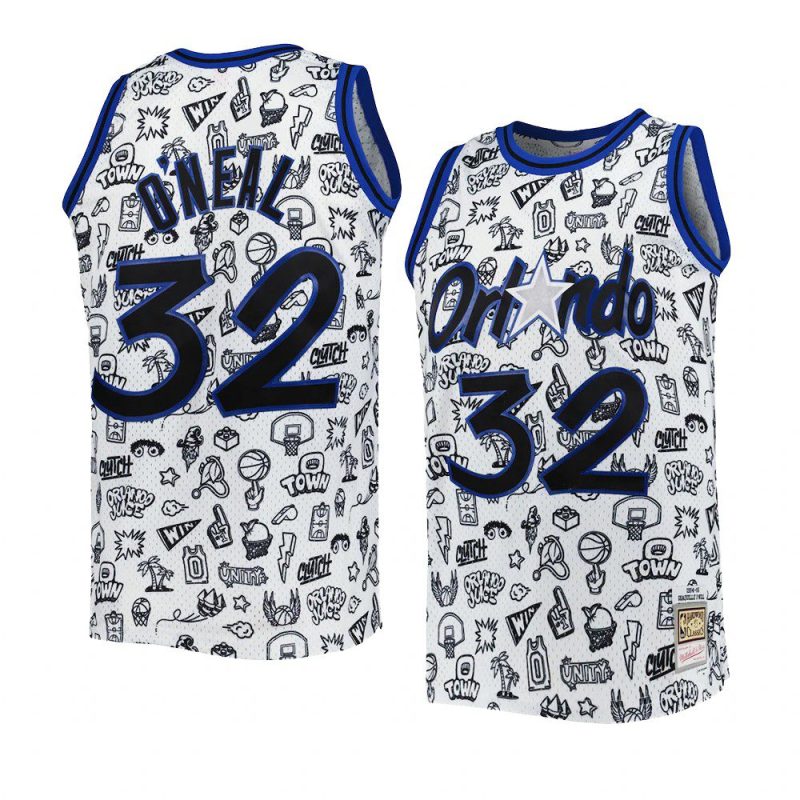 shaquille o'neal jersey doodle white 1994 95 hardwood classics