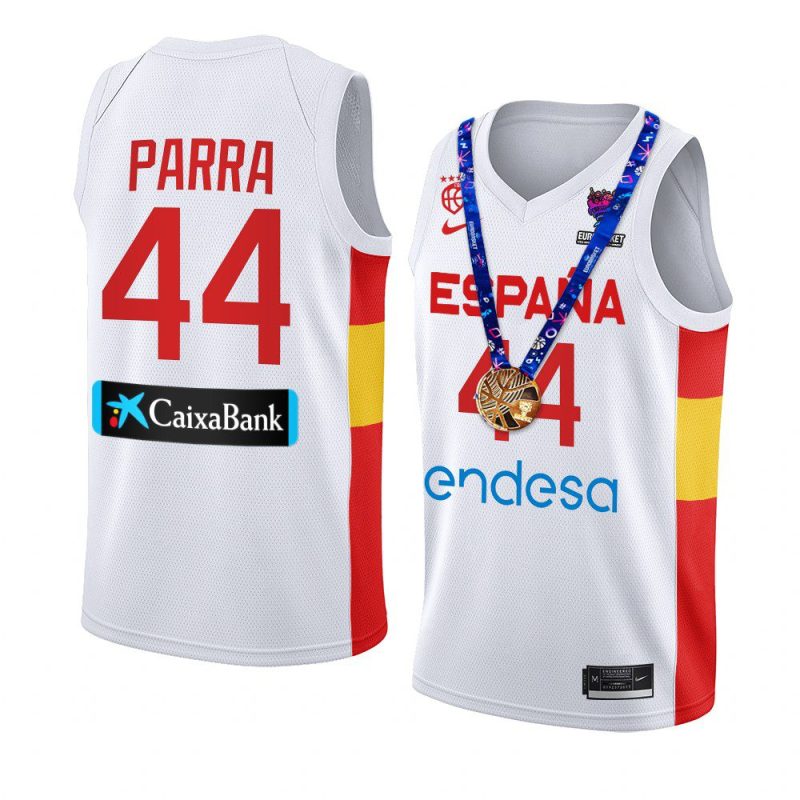 spain 2022 fiba eurobasket champions joel parra white replica gold medal jersey