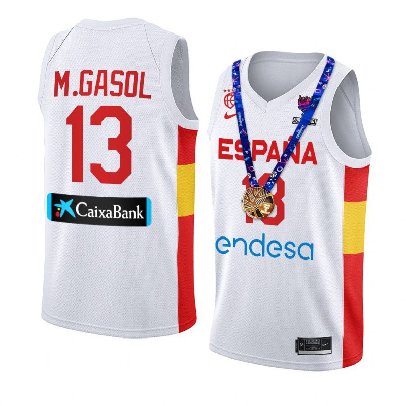 spain 2022 fiba eurobasket champions marc gasol white home jersey