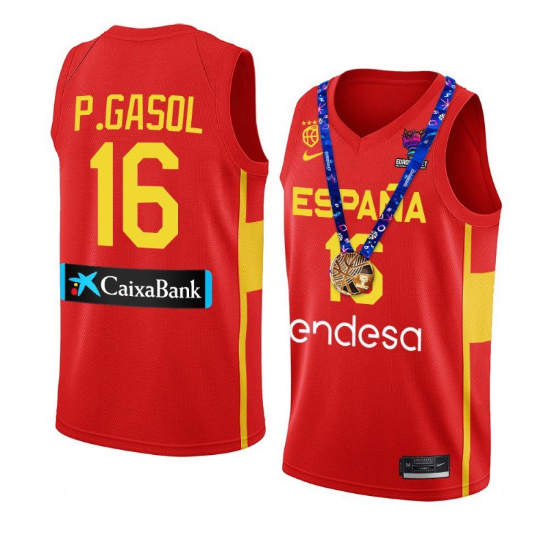 spain 2022 fiba eurobasket champions pau gasol red away jersey