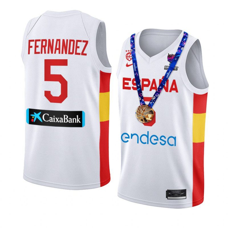 spain 2022 fiba eurobasket champions rudy fernandez white replica gold medal jersey