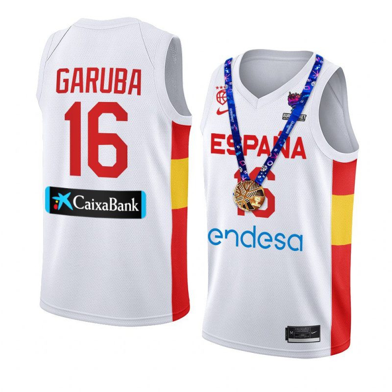 spain 2022 fiba eurobasket champions usman garuba white replica gold medal jersey