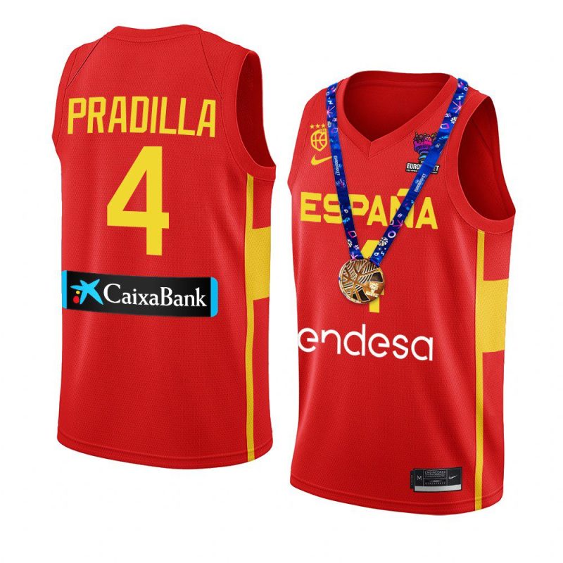 spain champs fiba eurobasket 2022 jaime pradilla red replica gold medal jersey