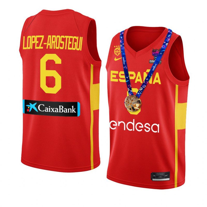 spain champs fiba eurobasket 2022 xabier lopez arostegui red replica gold medal jersey