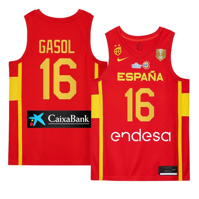 spain team 2023 fiba basketball world cup pau gasol red champions patch jersey