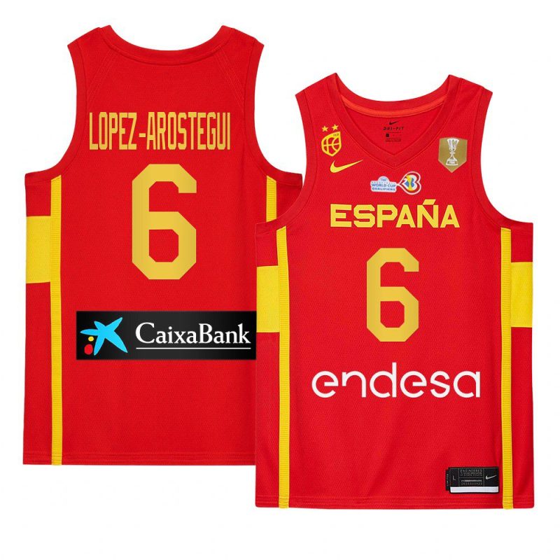 spain team 2023 fiba basketball world cup xabier lopez arostegui red champions patch jersey
