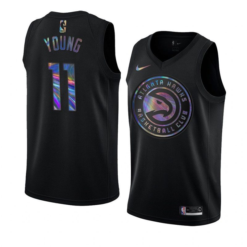 trae young jersey iridescent holographic black limited edition men