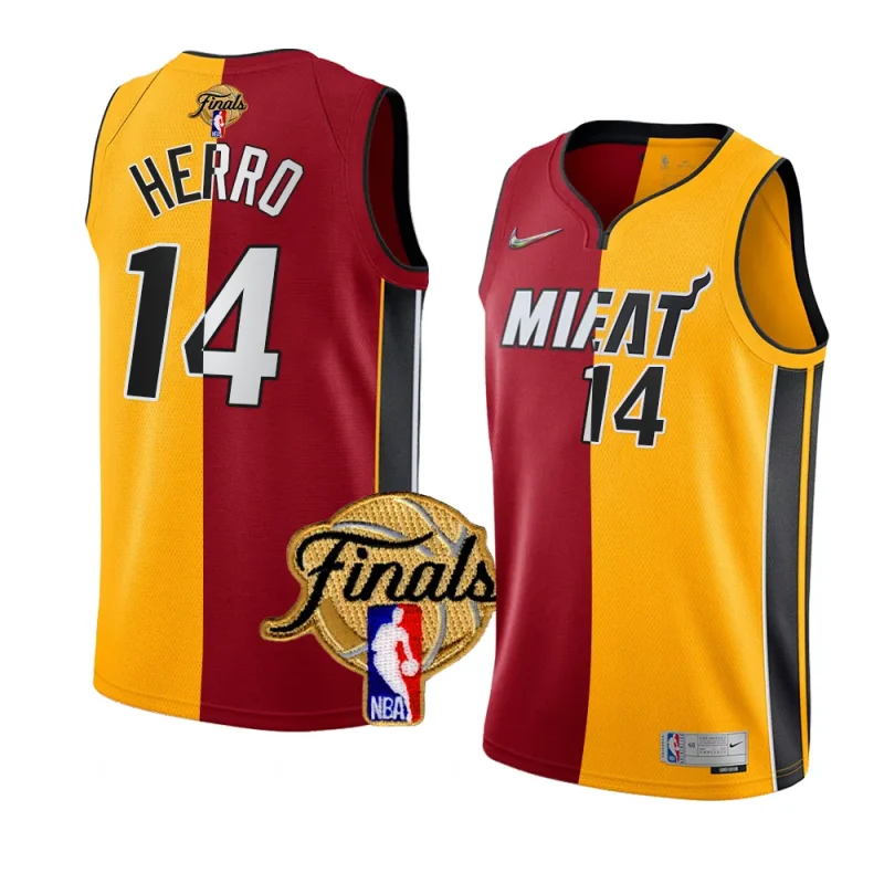tyler herro split jersey 2023 eastern conference champions red yellow