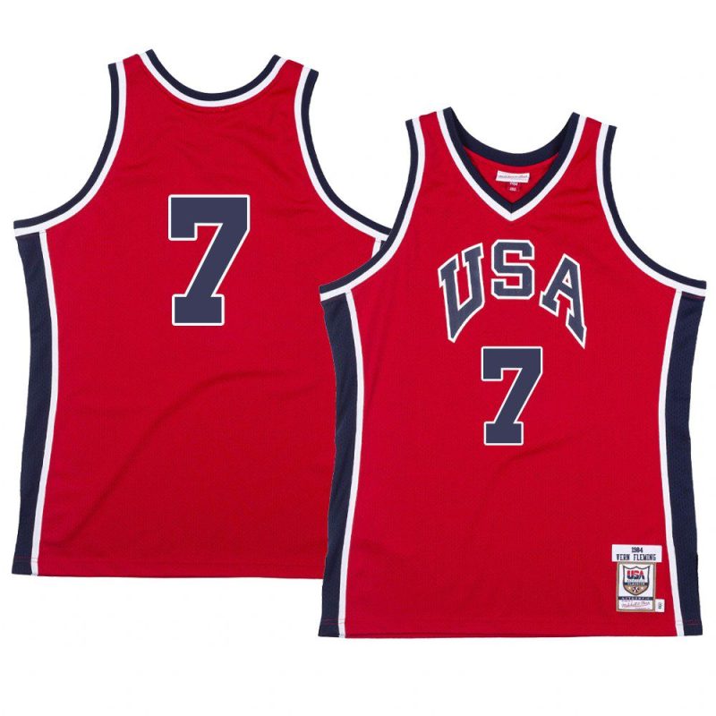 usa team 1984 olympics vern fleming red authentic jersey
