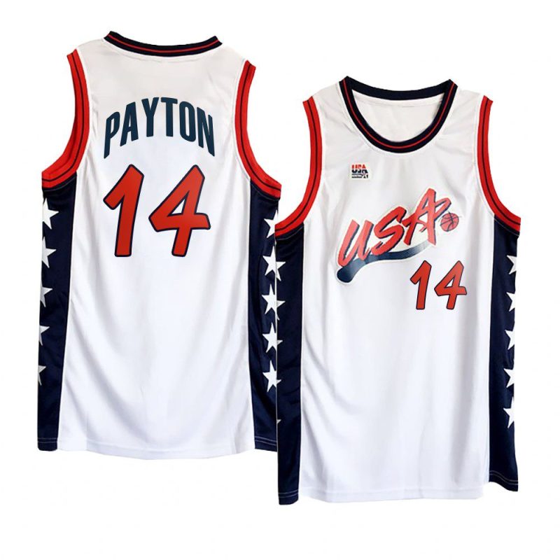 usa team 1996 olympics basketball gary payton white jersey