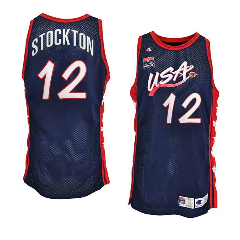 usa team 1996 olympics basketball john stockton navy jersey
