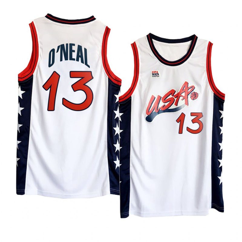usa team 1996 olympics basketball shaquille o'neal white jersey