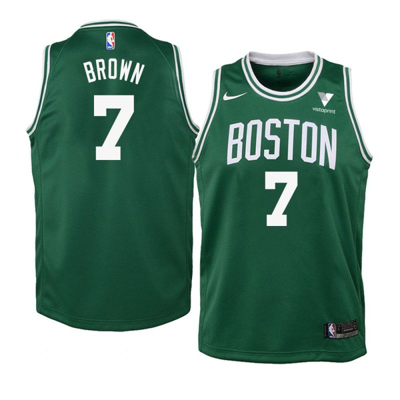 youth boston celtics jaylen brown vistaprint patch kelly green icon jersey