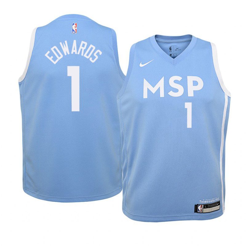 youth minnesota timberwolves anthony edwards 2020 nba draft blue city jersey