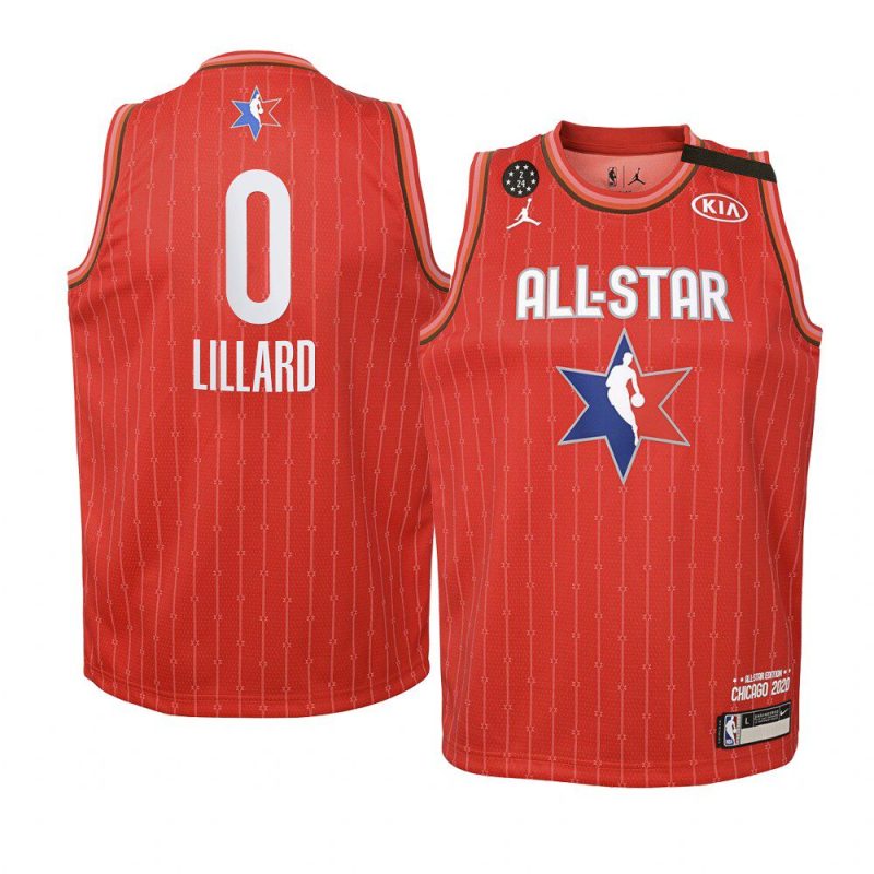 youth portland trail blazers damian lillard western conference red 2020 nba all star game jersey