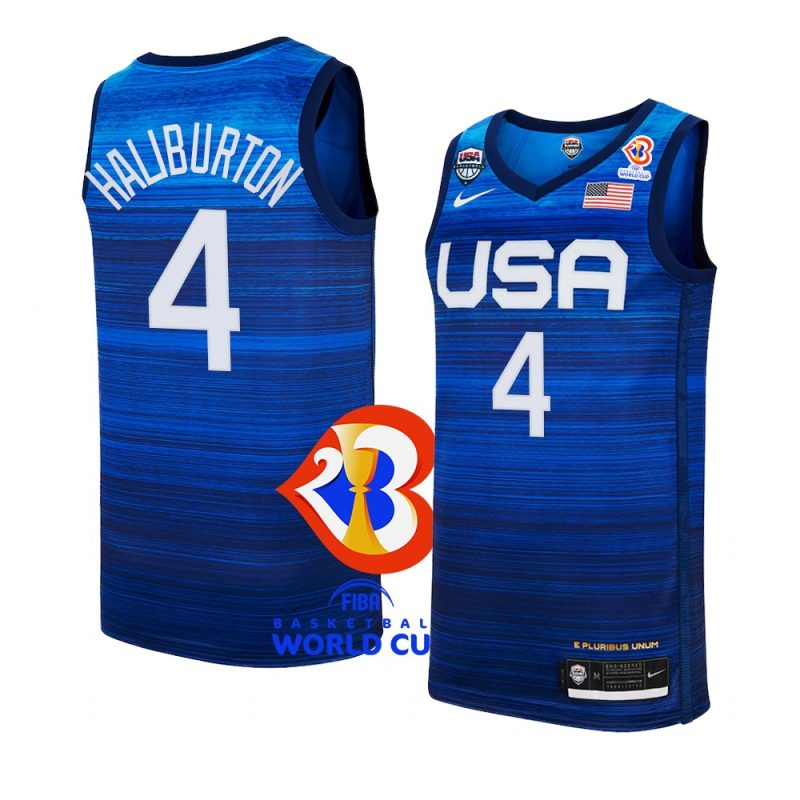 usa team 2023 fiba basketball world cup tyrese haliburton blue jersey