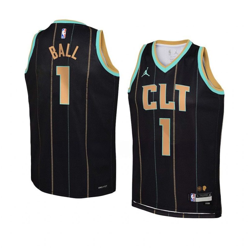 youth lamelo ball hornets black city edition jersey