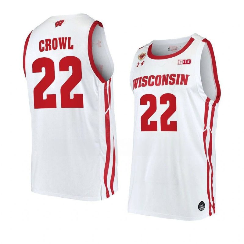Wisconsin Badgers 22 Steven Crowl White 2022 23 Home Basketball Jersey Men Replica